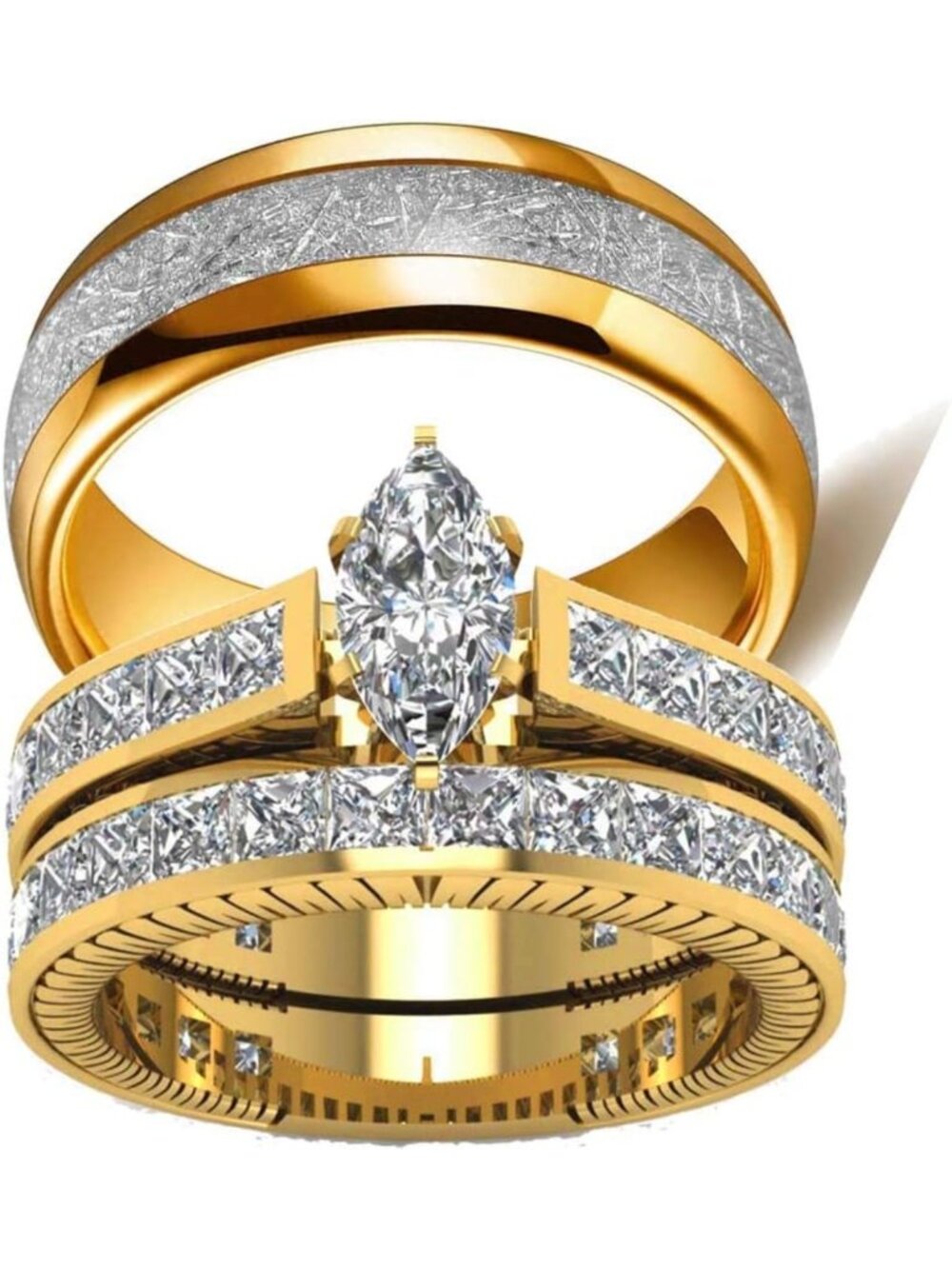 His & Hers Wedding Ring Set - 10k Gold Filled & Titanium Couples Engagement